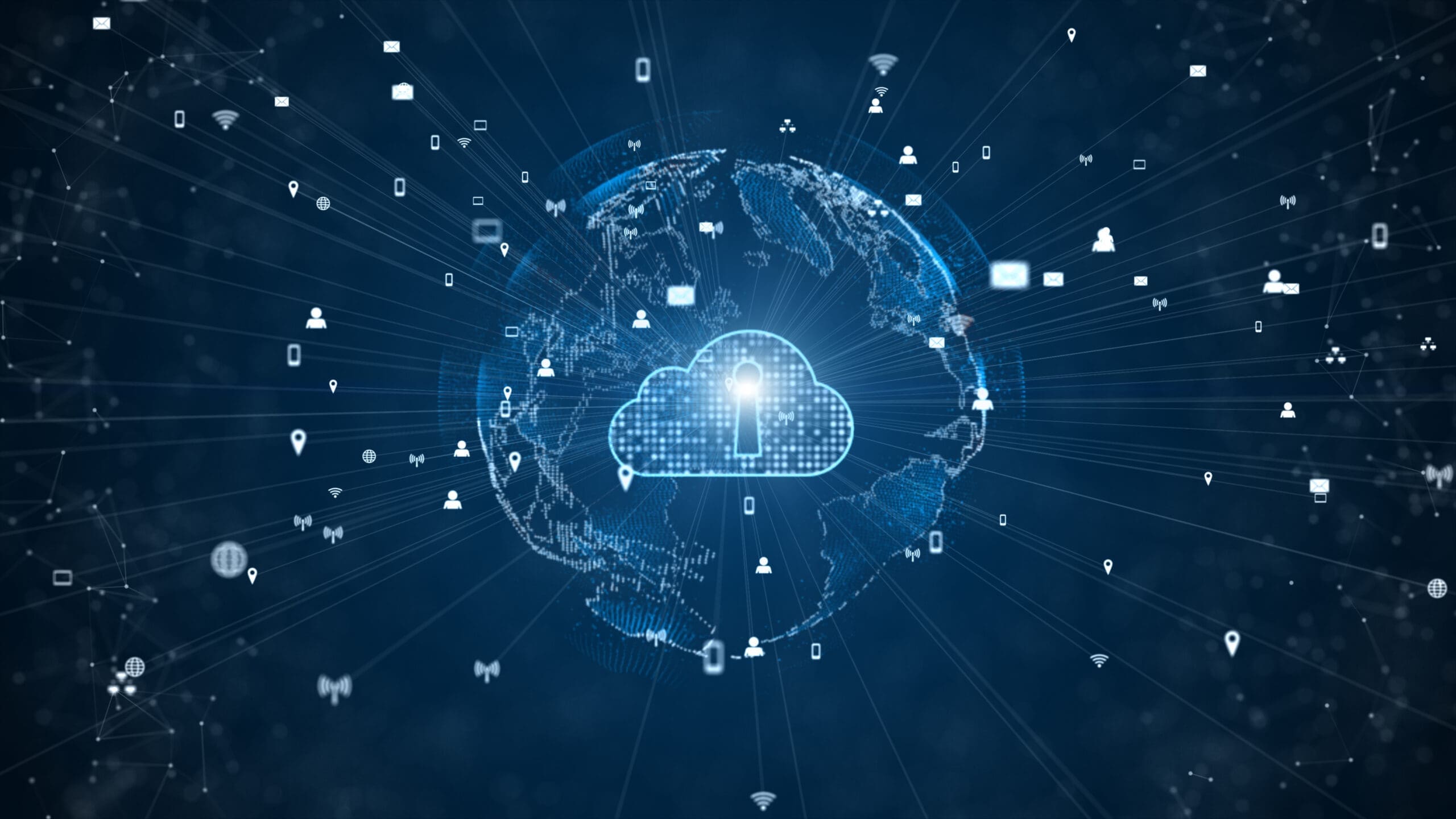 Secure Data Network Digital Cloud Computing Cyber Security Concept. Earth Element Furnished by Nasa