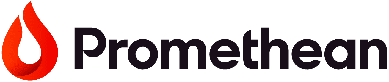 Photo of the Promethean Logo featuring a red flame and the "Promethean" wordmark